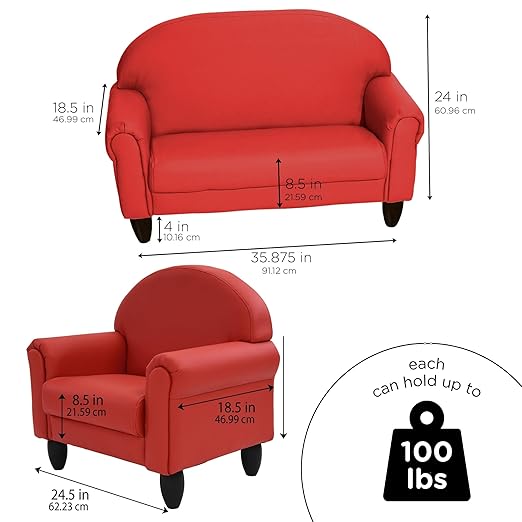 Children's Factory As We Grow Chair and Couch, Flexible Seating for Daycare or Preschool, Kids Reading Couch, Playroom Furniture, Red