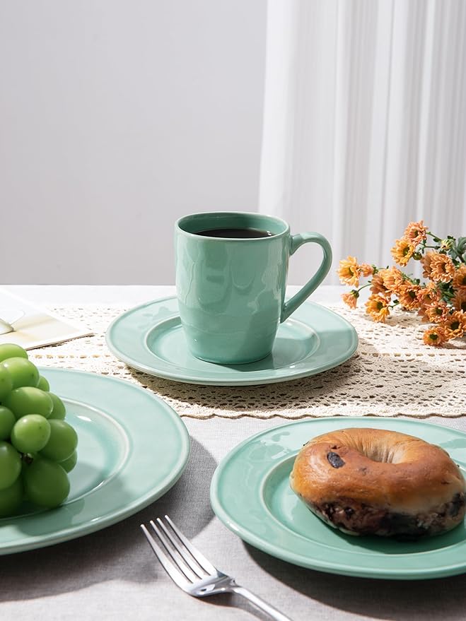 famiware Aurora Coffee Mugs, 14oz Mug Set of 4, Stoneware Mug, Cups for Kitchen, Cappuccino, Latte, Reactive Glaze, Microwave Safe, Scractch-resistant, Mint Green