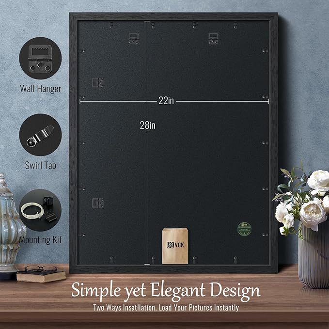 VCK 22x28 Poster Frame Set of 3 - Black,Solid Wood Picture Frames, Textured Exclusive Wall Gallery Frame