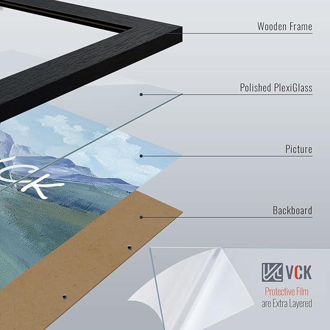 VCK 16x24 Poster Frames Set of 3, Black Solid Wood Picture Frame, Textured Exclusive Wall Gallery Frame