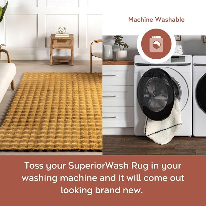 nuLOOM Jeni Checkered 5x8 Machine Washable Area Rug for Living Room Bedroom Dining Room Kitchen, Gold