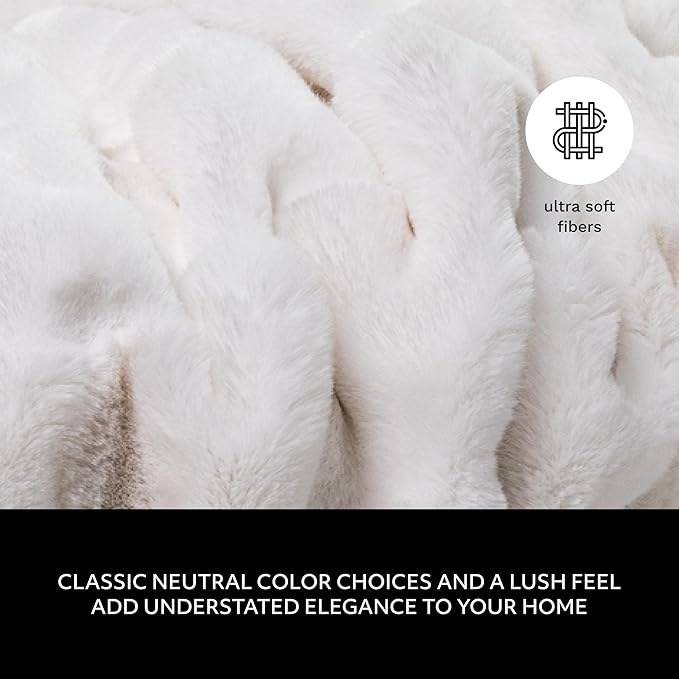 Mon Chateau Premium Reversible Luxury Faux Fur Throw for Couch, Sofa, or Bed - Plush Cozy Soft Blanket for Sleeping or Home Décor, 60" x 70" (Ivory)