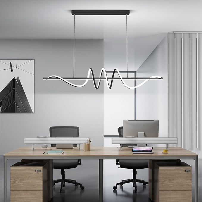 JAYMP Dining Room LED Chandelier 60W Dimmable Kitchen Island Light Modern Pendant Light Geometric Design Hanging Light Fixture Black 45 Inches