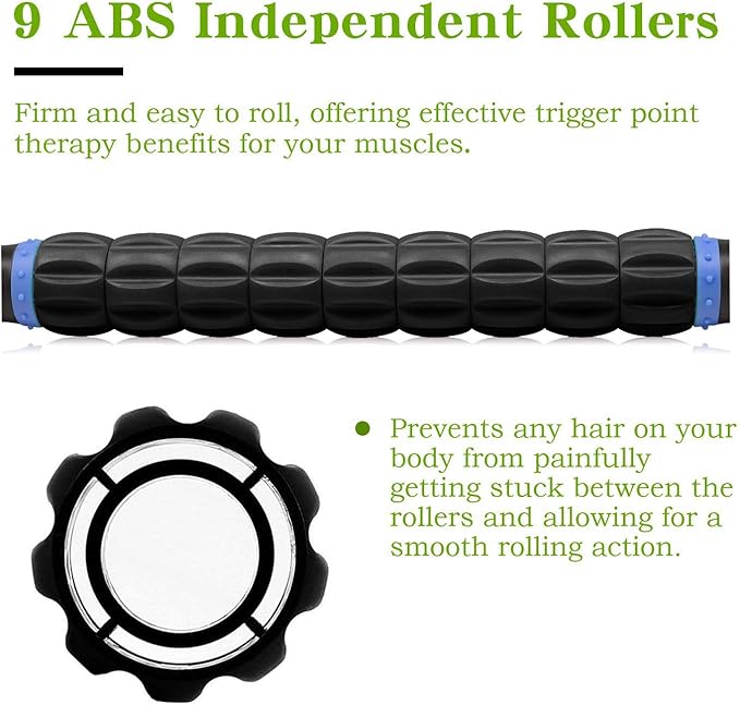 Muscle Roller Massage Roller Stick for Athletes, Help Reducing Muscle Soreness Cramping Tightness Leg Arms Back Calves Muscle Massager（Blue-Black- 18 inch）