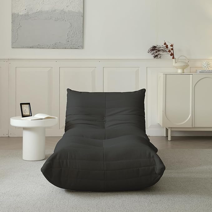 Luxury Sofa Couch Chair, Lazy Floor Seating, Fireside Bean Bag Chair, Ergonomic Tatami Sofa Lounger for Living Room, Bedroom, Office, Single Seat, Black