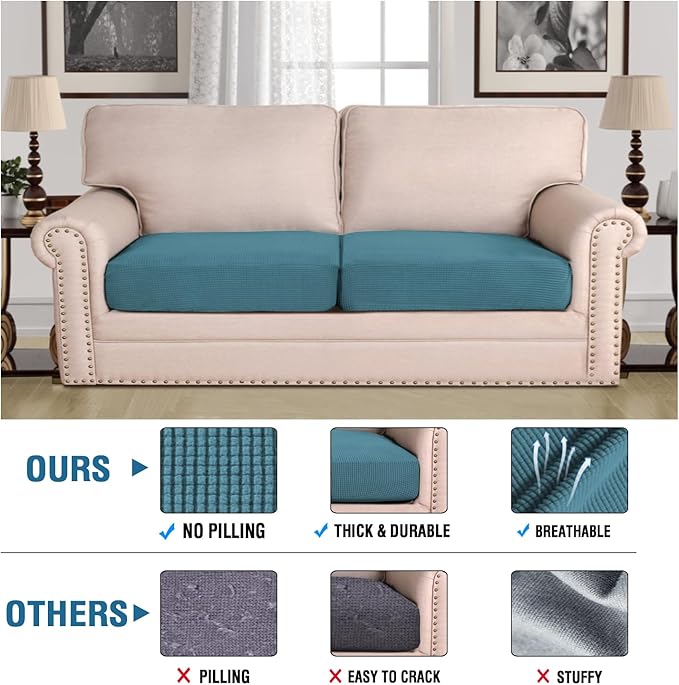 H.VERSAILTEX Super Stretch Individual Seat Cushion Covers Sofa Covers Couch Cushion Covers Slipcover Sets Thick Jacquard Textured Twill Fabric (2 Piece Large Sofa Cushion Covers, Storm Blue)