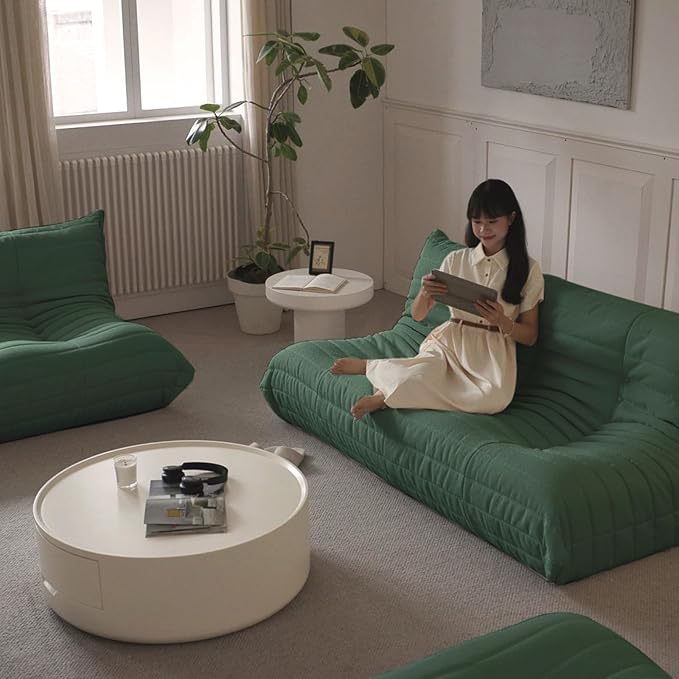 Luxury Sofa Couch Chair, Lazy Floor Seating, Fireside Bean Bag Chair, Ergonomic Tatami Sofa Lounger for Living Room, Bedroom, Office, 3 Seat, Green