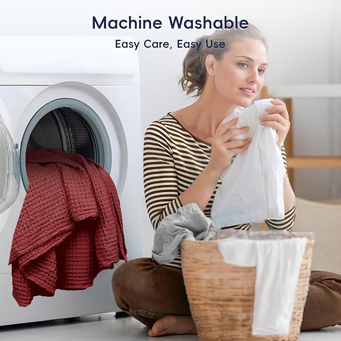 PHF Ultra Soft Waffle Weave Blanket King Size 104"x 90"- Washed Lightweight Breathable Cozy Woven Blanket for Bed - Aesthetic Decor for Couch Bedding Sofa Home Car - Wine