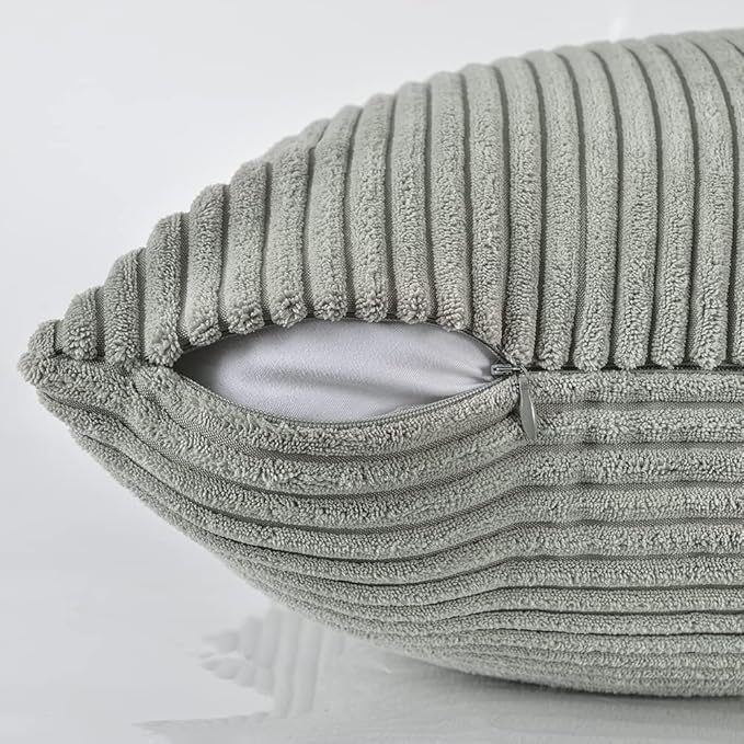 Fancy Homi 2 Packs Grey Long Lumbar Decorative Throw Pillow Covers 12x24 Inch for Couch Bed Sofa, Rustic Farmhouse Boho Home Decor, Soft Striped Corduroy Rectangle Accent Cushion Case 30x60 cm