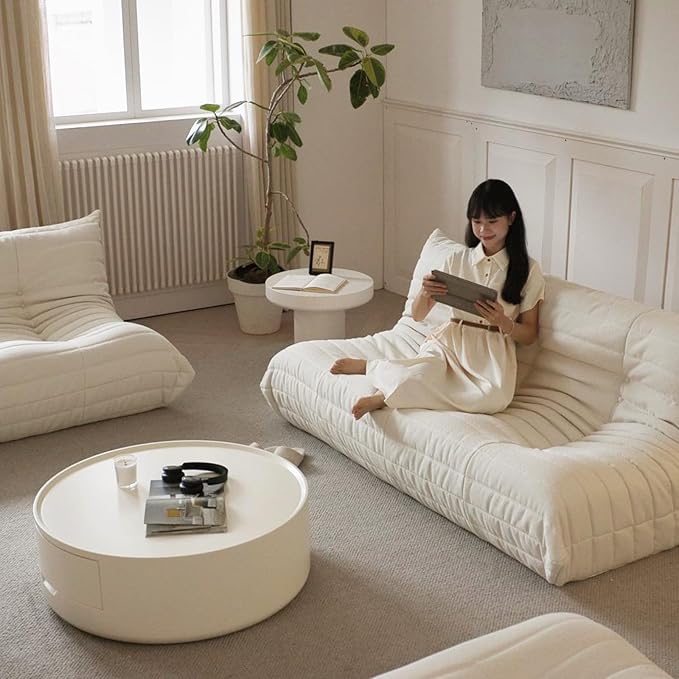 Luxury Sofa Couch Chair, Lazy Floor Seating, Fireside Bean Bag Chair, Ergonomic Tatami Sofa Lounger for Living Room, Bedroom, Office, 3 Seat, White