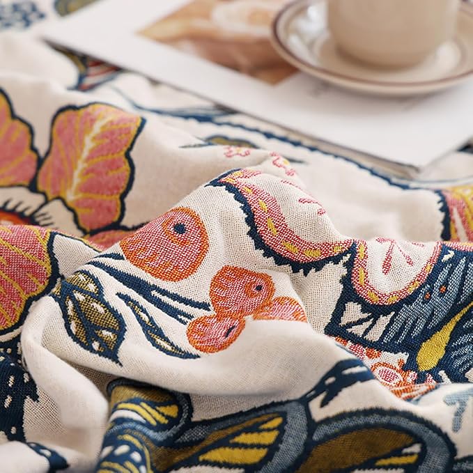 Boho Muslin Blanket for Adults 4-Layer Gauze Twin Size Soft Cozy 100% Cotton Summer Cooling Blanket Floral Decor for Sofa Bed Coverlet Both Sides (Boho Floral, Twin 60 x 80 in)