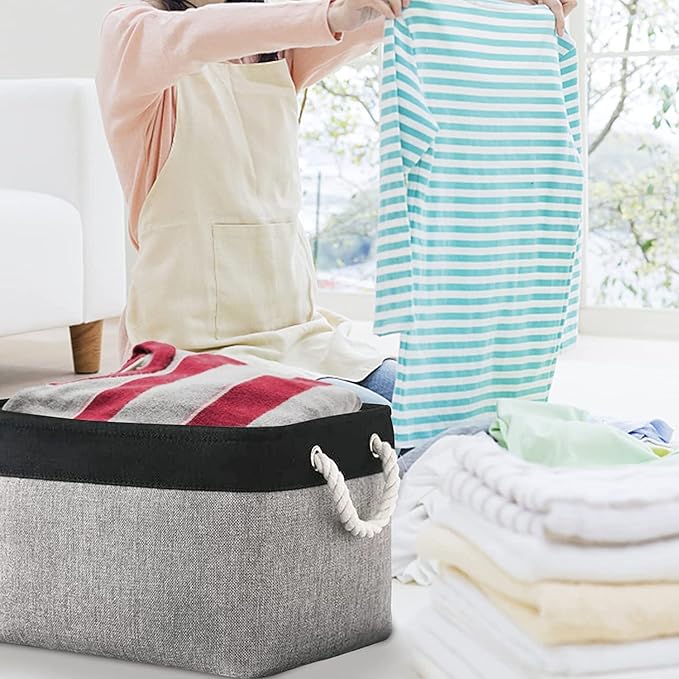 TcaFmac Storage Bins for Organization - Large 3 Pack Fabric Storage Basket for Shelves with Handles, Organizer Baskets for Organizing for Closet Cloth Dog Toy Baby (Black& Grey 16x12x8 inch)