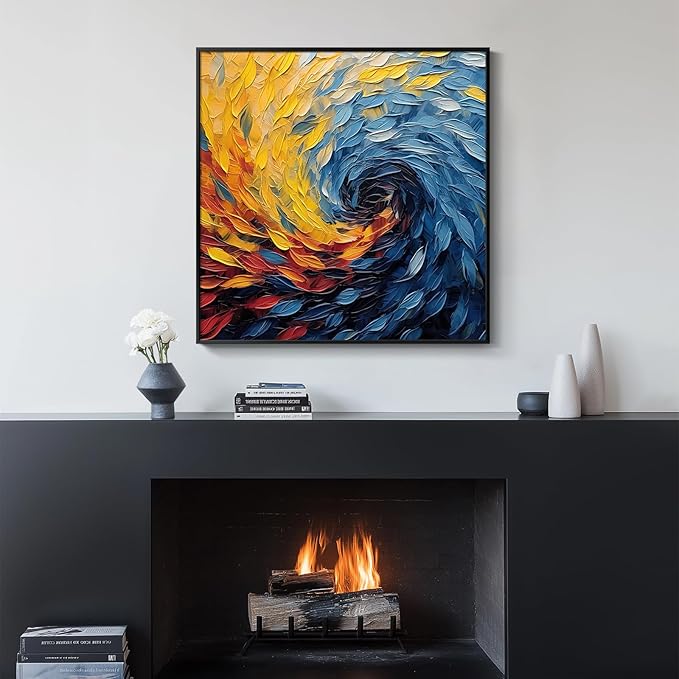 Large Framed Blue Modern Abstract Wall Art for Living Room, Minimalist Canvas Paintings Artwork for Walls, Blue Yellow Art Prints Pictures for Hallway Bedroom Office Wall Decor -30x30 Inch