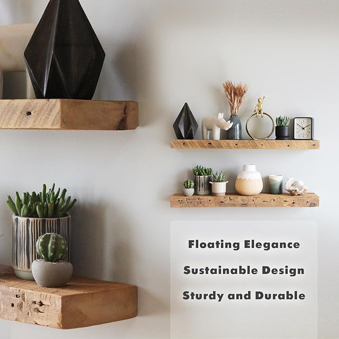 Urban Legacy Reclaimed Barnwood Planks | Floating Shelves for Wall w/Flush Mount Shelf Bracket Set Included | Set of 2 (Natural, 40"x7"x 2")