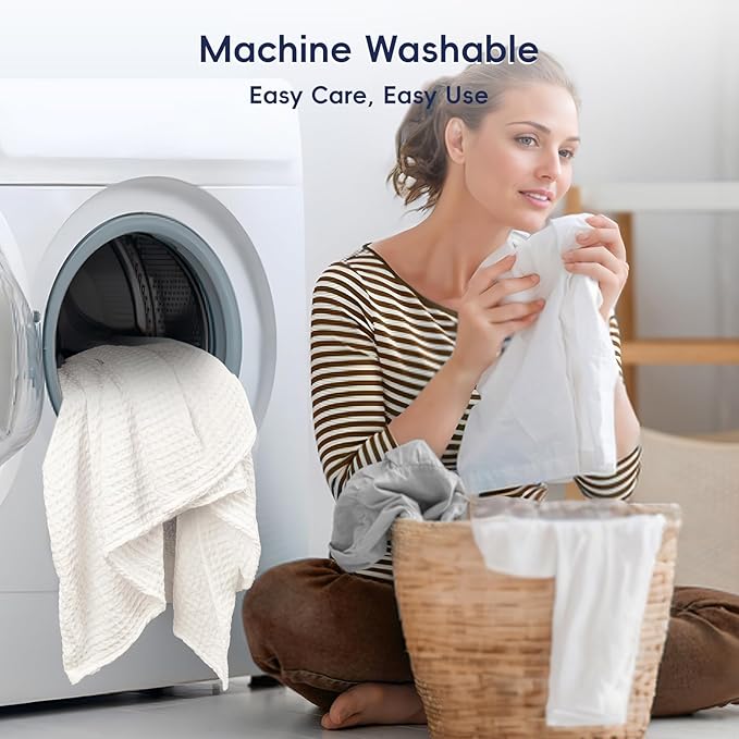 PHF Ultra Soft Waffle Weave Blanket King Size 104"x 90"- Washed Lightweight Breathable Cozy Woven Blanket for Bed - Aesthetic Decor for Couch Bedding Sofa Home Car - Coconut White