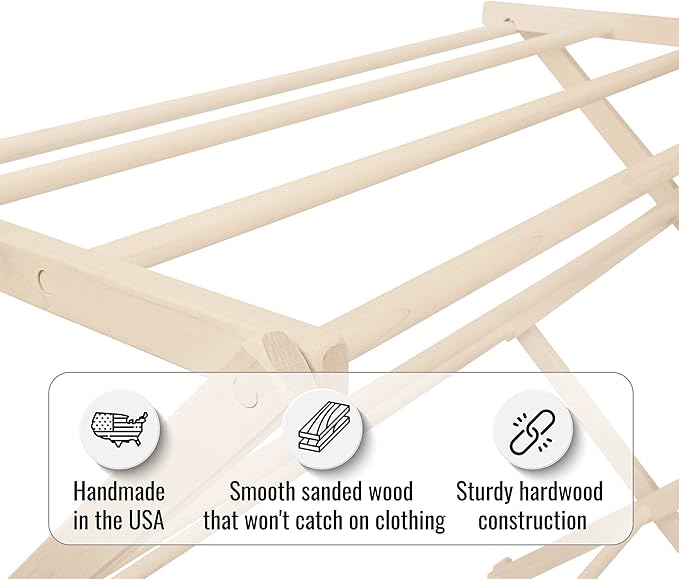 Pennsylvania Woodworks Premium American Maple Clothes Drying Rack - Handcrafted in Pennsylvania - Solid Wood Construction, Collapsible, Eco-Friendly Laundry Solution (X-Large)