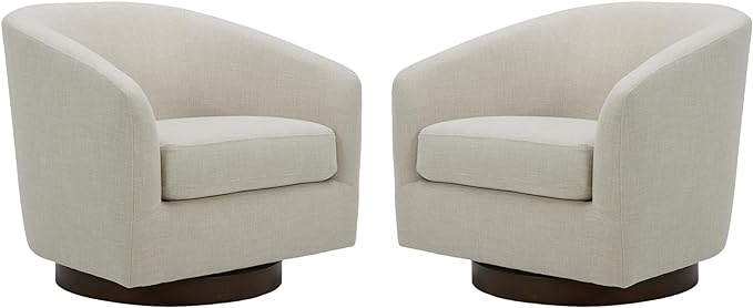 CHITA Swivel Accent Chair, FSC Certified Upholstered Fabric Barrel Chair for Living Room Set of 2, Fully Assembled, Linen