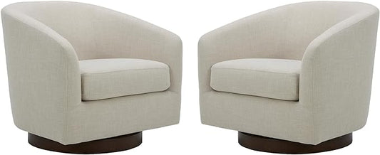 CHITA Swivel Accent Chair, FSC Certified Upholstered Fabric Barrel Chair for Living Room Set of 2, Fully Assembled, Linen