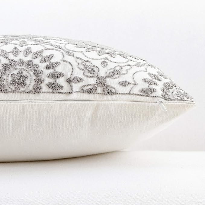 HWY 50 Gray Grey Decorative Throw Pillow Covers 18x18 Inch, Pack of 2 Embroidered Cotton Farmhouse Cushion Cover Pillow Case for Sofa Couch Living Room Bed Bedroon, Little Sunflower Design