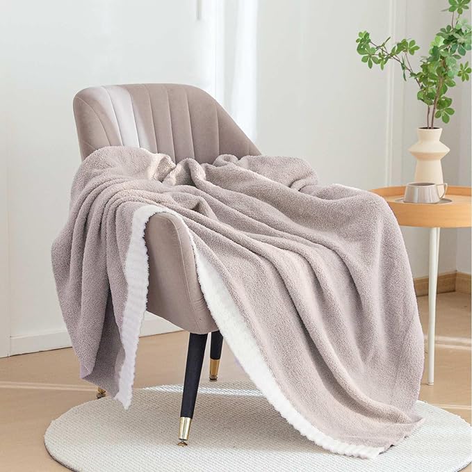 Soft Fuzzy Throw Blanket - Light Grey Cozy Warm Knit Fluffy Plush, Lightweight & Breathable, Throw for Bed, Chair, Sofa, Couch, Outdoor, 60"X80", Oeko-TEX Certified