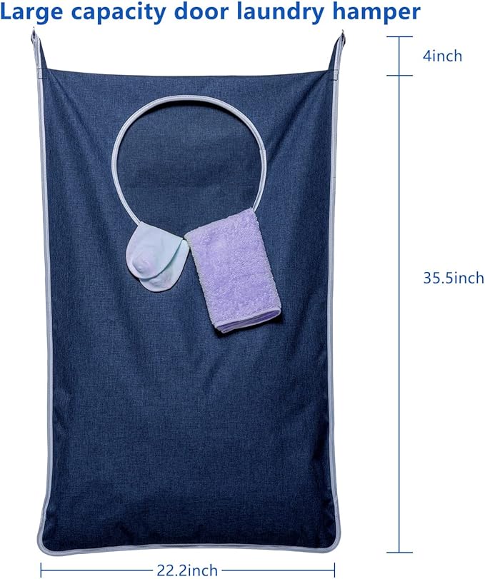 KEEPJOY XL Hanging Laundry Hamper Bag, Hanging Hamper with 2 Strong Hooks for Dirty clothes Door Hanging Laundry bag Large Size 36X22 inch (Blue-1Pack)