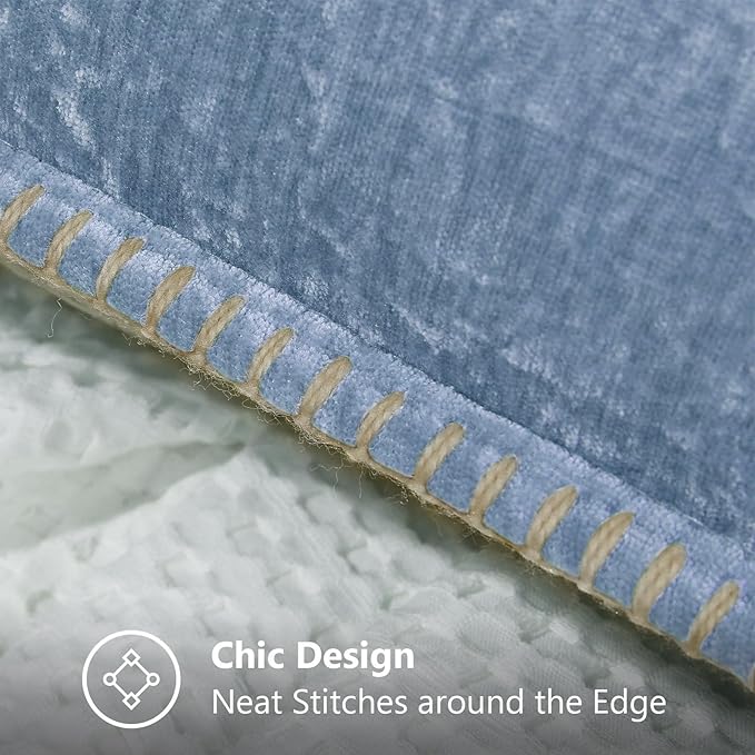 decorUhome Chenille Soft Throw Pillow Covers 24x24 Set of 2, Farmhouse Velvet Neutral Decorative Euro Pillow Covers with Stitched Edge for Couch Sofa Bed Home Decor, Blue