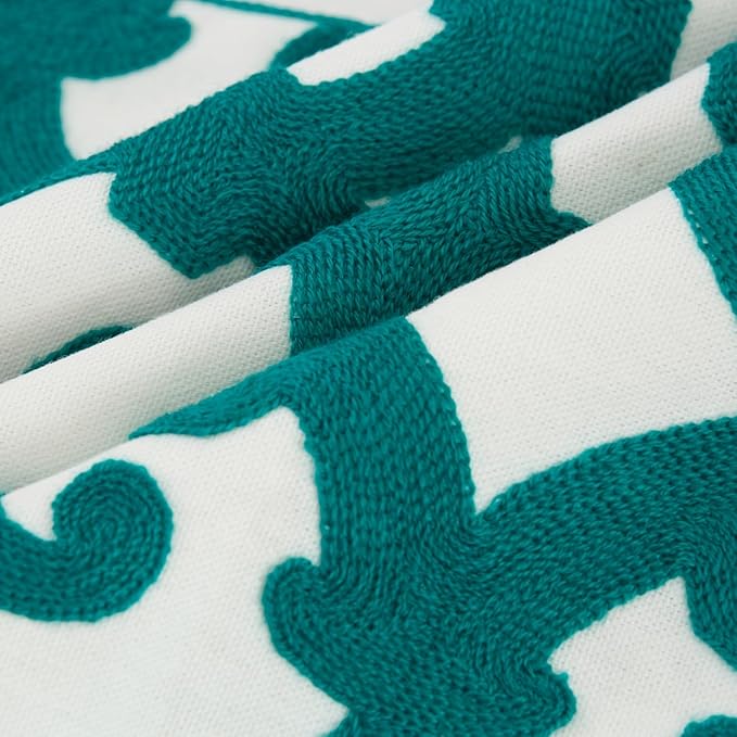 HWY 50 Teal Decorative Throw Pillow Covers 18x18 Inch (1 Piece), Embroidered Cotton Farmhouse Cushion Cover Pillow Case for Sofa Couch Living Room Bed, Geometric