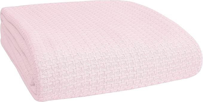 BELIZZI HOME 100 Cotton Bed Blanket, Breathable Bed Blanket Twin Size, Cotton Thermal Blankets Twin, Perfect for Layering Any Bed for All Season, Baby Pink