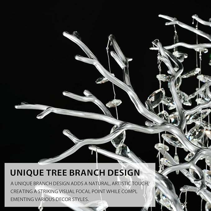 H61'' Modern Silver K9 Crystal High Ceiling Chandeliers, 23-Lights Staircase Chandeliers,Large Crystal Tree Branch Chandelier, D40'' Foyer Chandelier,for Living Room,Entryway