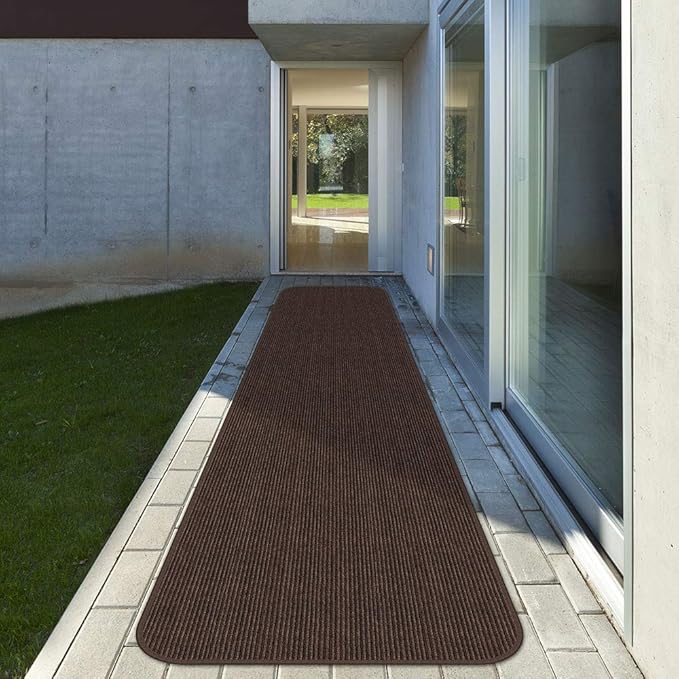 House, Home and More Indoor Outdoor Double-Ribbed Carpet Runner with Skid-Resistant Rubber Backing - Bittersweet Brown - 4 Feet x 40 Feet