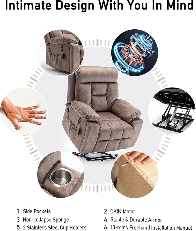 Lazy boy Recliner Chair with Cupholder/Power Lift Recliner Chair for Elderly， Electric Recliner/Big and Tall Recliners for People Up to 6'2"/350lb Range