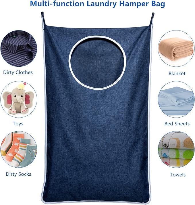 KEEPJOY XL Hanging Laundry Hamper Bag, Hanging Hamper with 2 Strong Hooks for Dirty clothes Door Hanging Laundry bag Large Size 36X22 inch (Blue-1Pack)