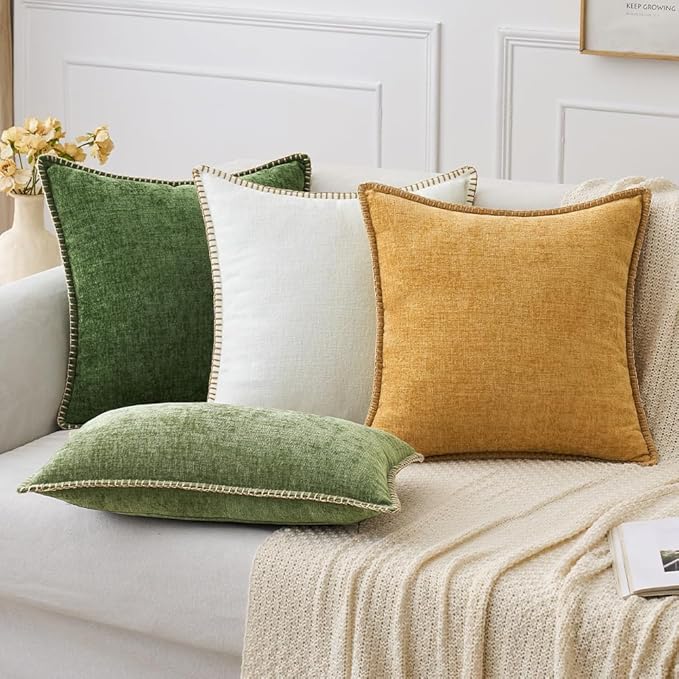 MIULEE Pack of 2 Couch Throw Pillow Covers 24x24 Inch Gold Farmhouse Decorative Pillow Covers with Stitched Edge Soft Chenille Solid Dyed Fall Pillow Covers for Sofa Bed Living Room
