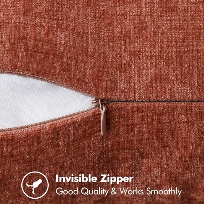 MIULEE Pack of 2 Fall Couch Throw Pillow Covers 16x16 Inch Burnt Orange Farmhouse Decorative Pillow Covers with Stitched Edge Soft Chenille Solid Dyed Pillow Covers for Sofa Bed Living Room