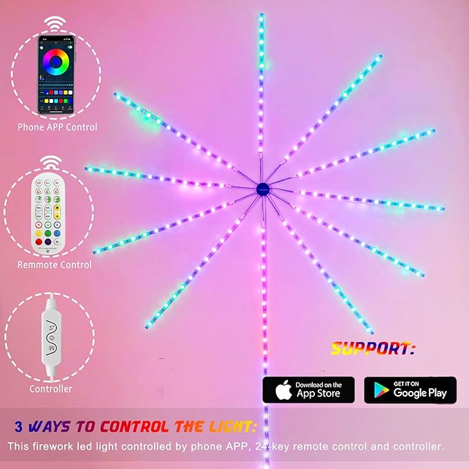 Smart Firework LED Lights Indoor, Music Sync LED Firework Lights with Firework Launch Effect, App and Remote Control, 11pcs LED Strip Lights with RGB Color Changing for Room, Festival Decor