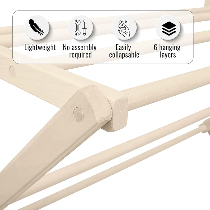 Pennsylvania Woodworks Premium American Maple Clothes Drying Rack - Handcrafted in Pennsylvania - Solid Wood Construction, Collapsible, Eco-Friendly Laundry Solution (Large)