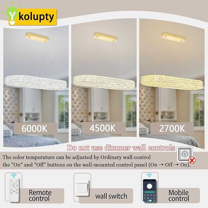 Modern Crystal Chandelier, Dia 40" Rectangular Chandelier for Dining Room,Gold Rectangle Crystal Ceiling Light Luxury Oval Chandeliers for Living Room Kitchen Island