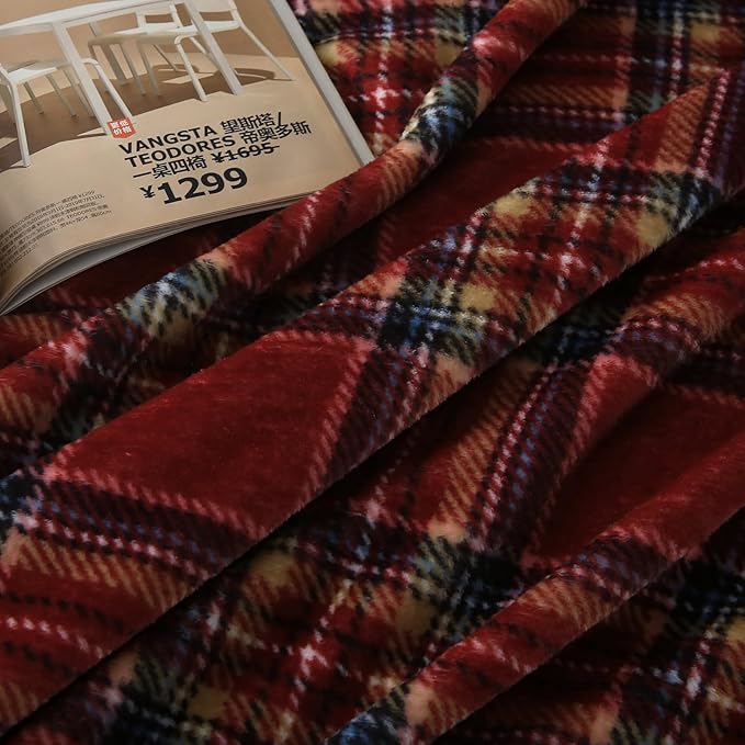 MERRYLIFE Dark Red Plaid Throw Blanket Decorative Fleece Throw | Ultra-Plush Colorful | Couch Blanket Travel Lap | Home Gift Use(50" 60",Dark Red Plaid)