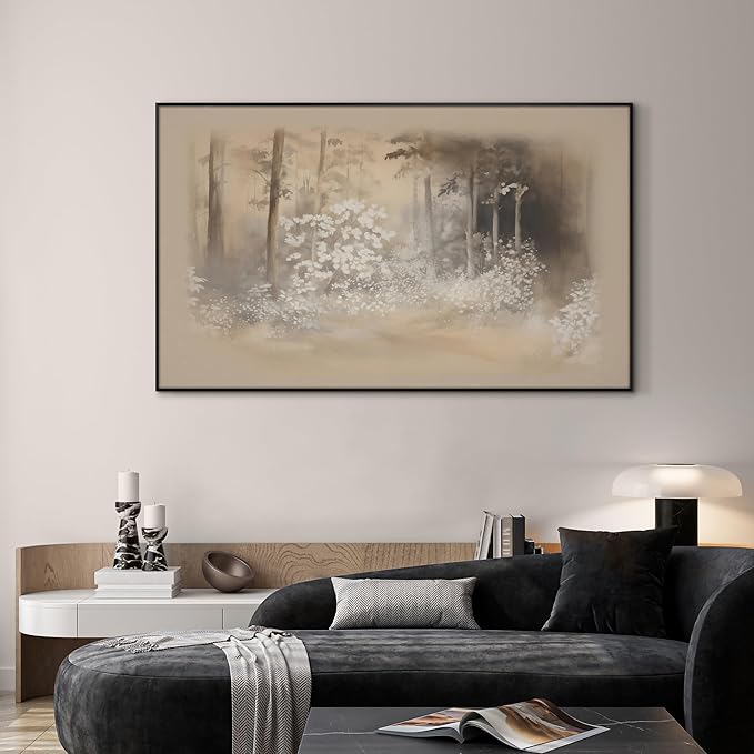 SIGNWIN 30"x60" Extra Large Framed Wall Art Misty Forest in Sepia Tones, Watercolor Woodland Landscape for Home Living Room Bedroom Decor (Frame Assembly Required)