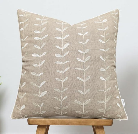 VAGMINE Embroidered Lollipop Cushion Cover - 20x20 Inches Square - 100% Linen Natural Throw Pillow Case - Textured Farmhouse Boho Décor - Elegant Rustic Accent for Sofa, Couch, Bedroom, Home Styling