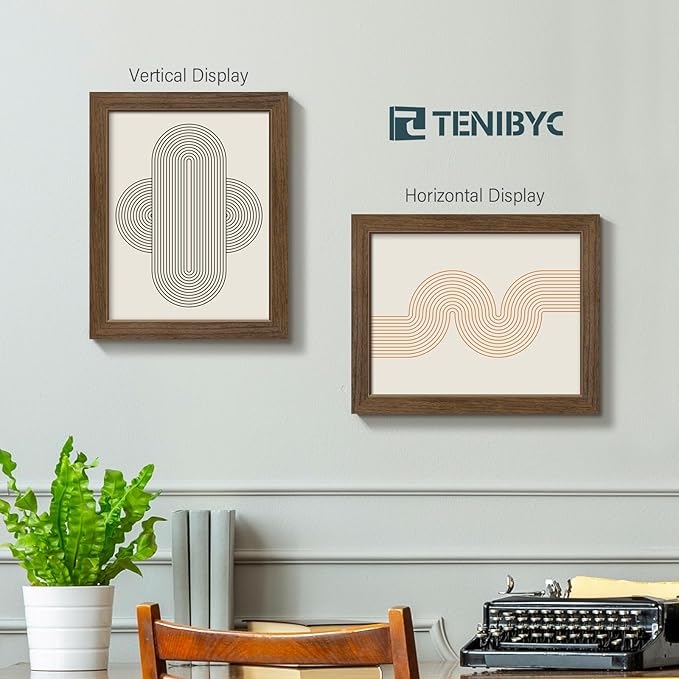 8.5x11 Picture Frame Set of 3 - Brown Woodgrain, Wood Photo Frame, HD Tempered Glass, Table Display or Wall Hanging