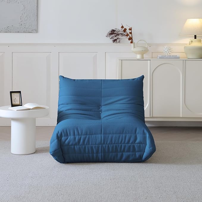Luxury Sofa Couch Chair, Lazy Floor Seating, Fireside Bean Bag Chair, Ergonomic Tatami Sofa Lounger for Living Room, Bedroom, Office, Single Seat, Blue