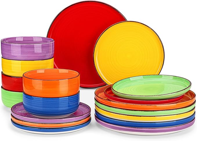 vancasso Bonita Dinnerware Sets 18 Pieces, Stoneware Dishes Set for 6, Plates and Bowls Set, Dinshwasher and Microwave Safe, Multicolor