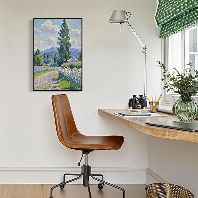 Countryside wildflowers landscape canvas poster natural plant flower artwork retro pastoral flower path suitable for farmhouse decoration