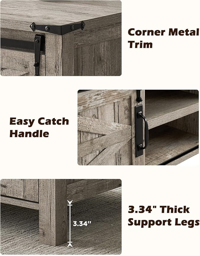 OKD 48" Farmhouse Lift Top Coffee Table with Sliding Barn Door, Rustic Center Table w/Hidden Storage Compartment, Lift Tabletop Dining Table w/Adjustable Shelf for Living Room,Light Rustic Oak