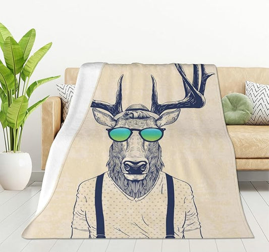 HGOD DESIGNS Deer Throw Blanket Deer Dressed up Like Cool Hipster Blanket Super Soft Flannel Throw Blanket Lightweight Plush Fuzzy Bed Blanket for Bedding Sofa and Travel 40"X50"