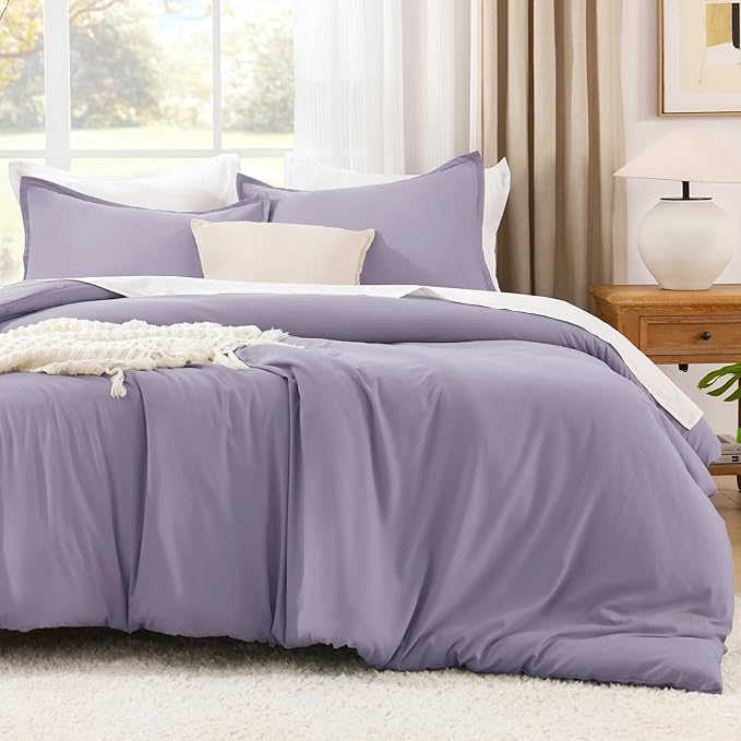 Litanika Grayish Lavender Purple Comforter Set King Size, 3 Pieces Lightweight Solid Bedding Comforter Set, All Season Fluffy Bed Set (104x90In Comforter & 2 Pillowcases)
