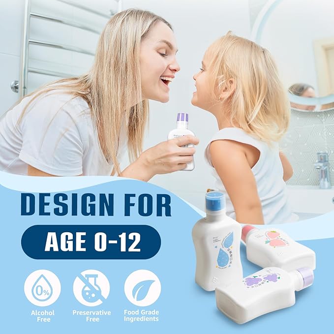 Mouthwash for Kids P113+ Peptide Anti Cavity Mouth Rinse Alcohol Free for Teeth and Gums Safe Oral Hygiene for Newborn to Toddler 11.08 fl oz (11.08 Fl oz, Strawberry)