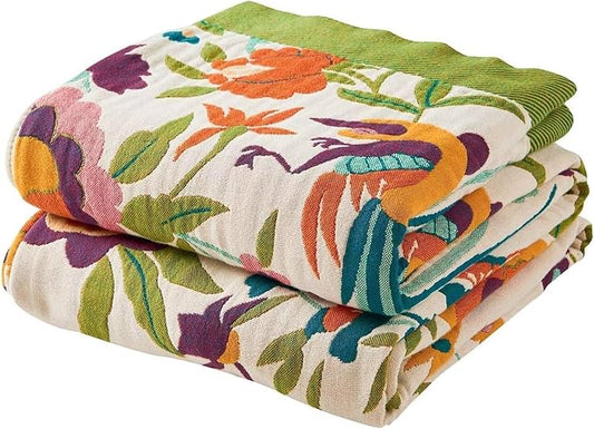 Boho Throw Blanket for Bed, 100% Cotton Soft Rustic Quilt Fall Blanket, 90"x98" Floral Printed Farmhouse Decor Bed Blankets, All Season Rustic Reversible Bohemian Throw Quilt