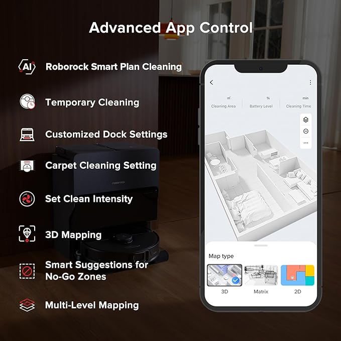 roborock S8 Max Ultra Robot Vacuum and Mop, All-in-One Dock, PreciSense LiDAR Navigation, Smart Dirt Detection, Self-Emptying, 8000Pa Suction for Various Floors, 20mm Auto Lifting for Carpet, Black